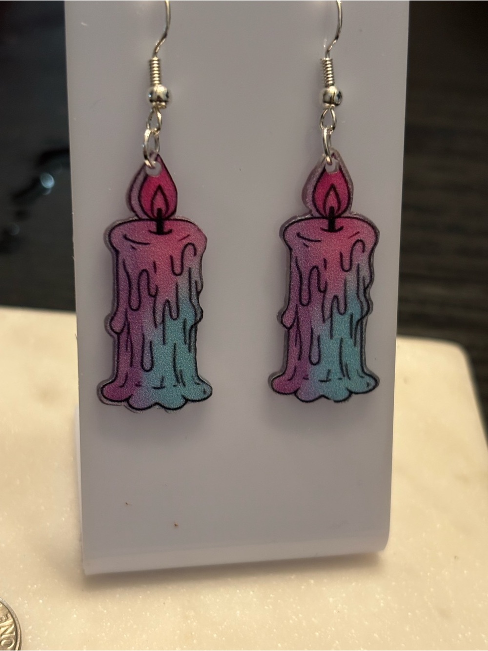 Melting Candle Acrylic Earrings | Drippy Wax Flame | Pink Blue Teal | Witchy